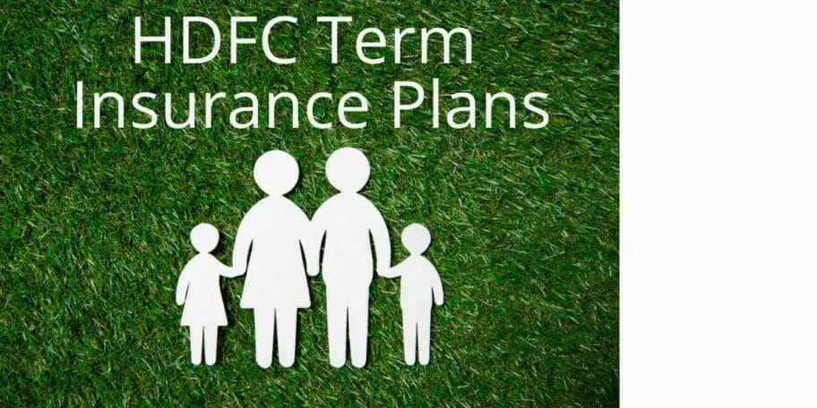 White cutout of a family on green grass background with text "HDFC Term Insurance Plans".