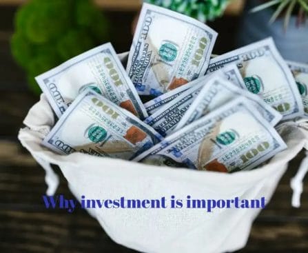 A canvas bag overflowing with US dollar bills, captioned "Why investment is important".