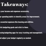 Slide with budgeting tips, titled "Key Takeaways," with six listed points for financial management.
