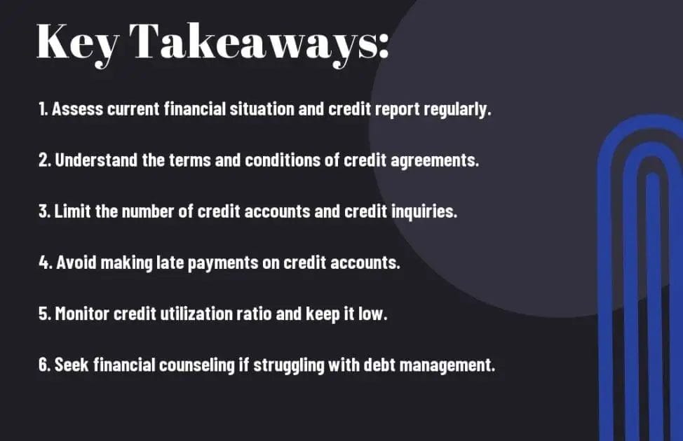 Slide with tips titled 'Key Takeaways' on managing credit, including regular financial assessments and debt management.