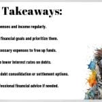 Illustration of a monkey in astronaut gear next to a list titled "Key Takeaways" on personal finance management.