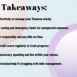 Slide with six financial tips titled "Key Takeaways" on a pastel background.