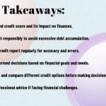 Slide with "Key Takeaways" on credit management including understanding scores and responsible use.