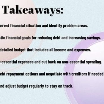Slide with financial advice including budgeting, goal setting, and debt management.