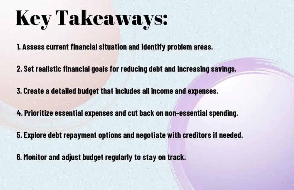 Slide with financial advice including budgeting, goal setting, and debt management.